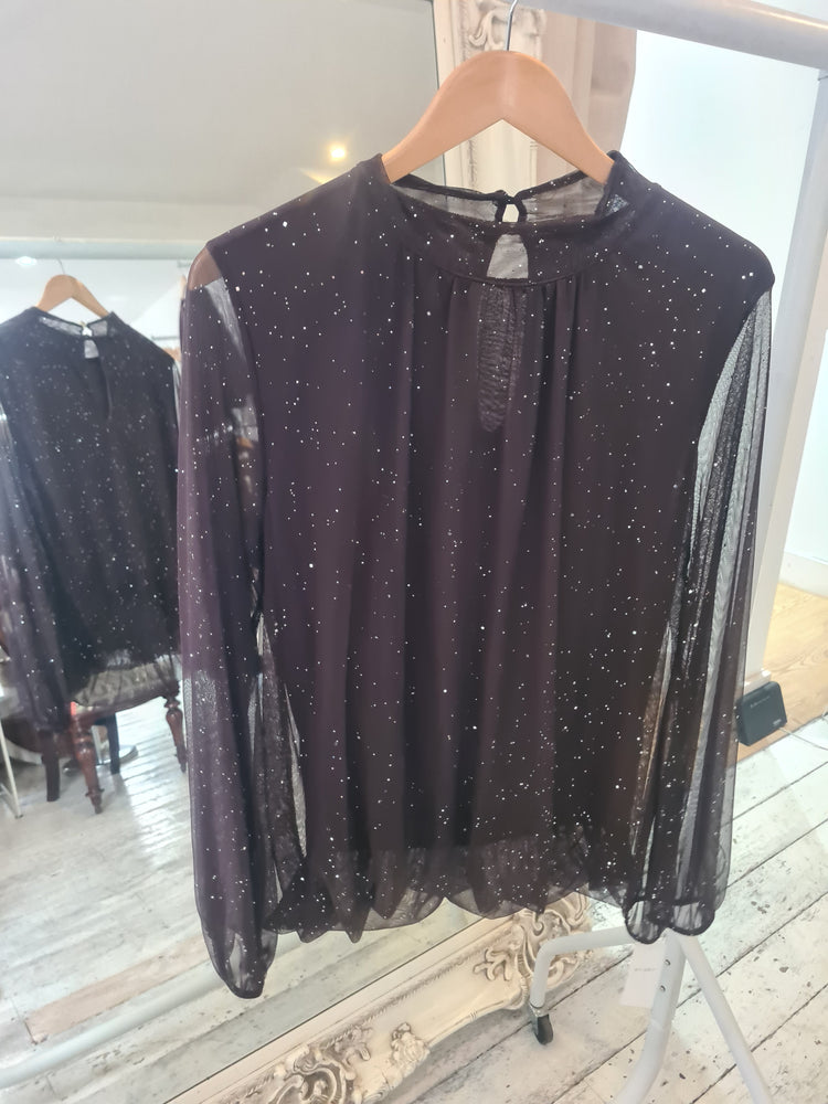 Lydia glitter detail top in chocolate