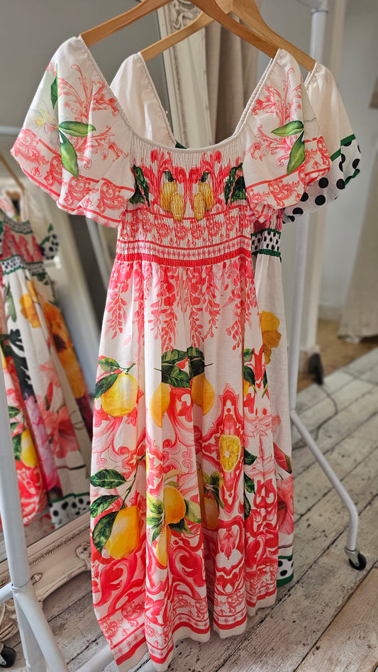 Lemon patterned puff sleeve dress