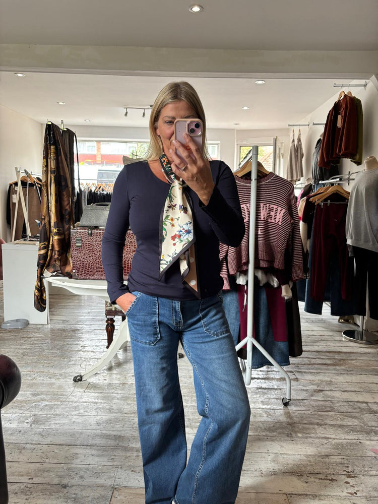 ZARA BASIC LONG SLEEVE TOP IN NAVY