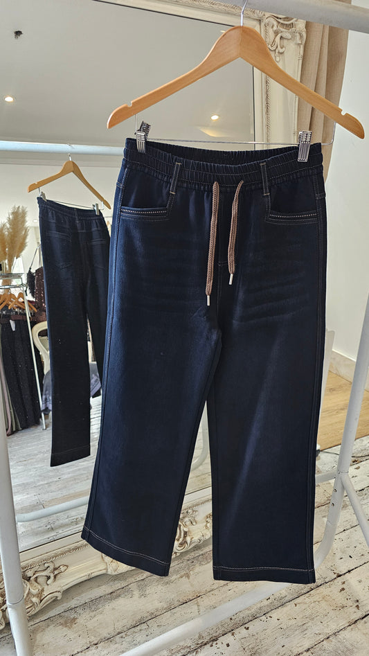 Millie  ELASTIC WAIST WIDE LEG JEANS IN  Indigo