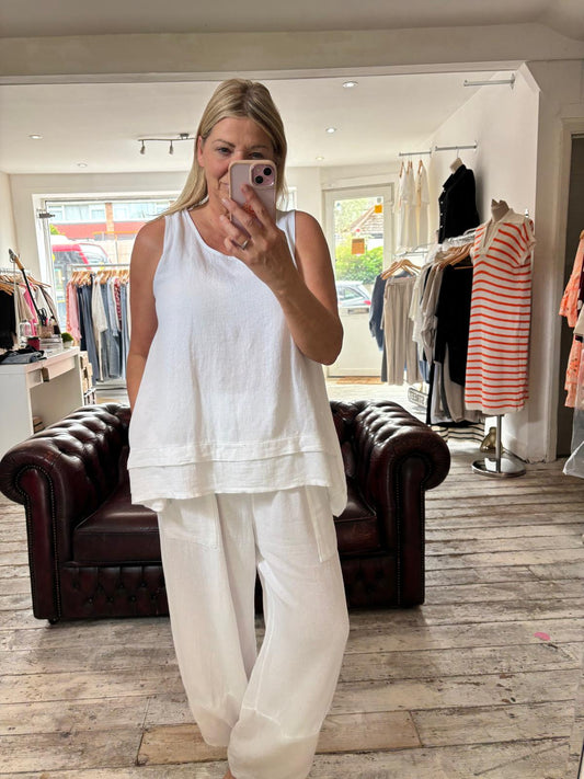 Lottie linen blend layered sleeveless top in white