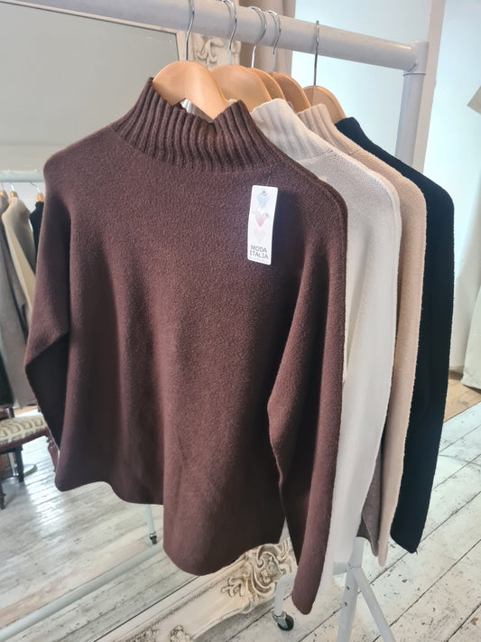 Isabelle RIBBED HIGHNECK PLAIN JUMPER IN chocolate