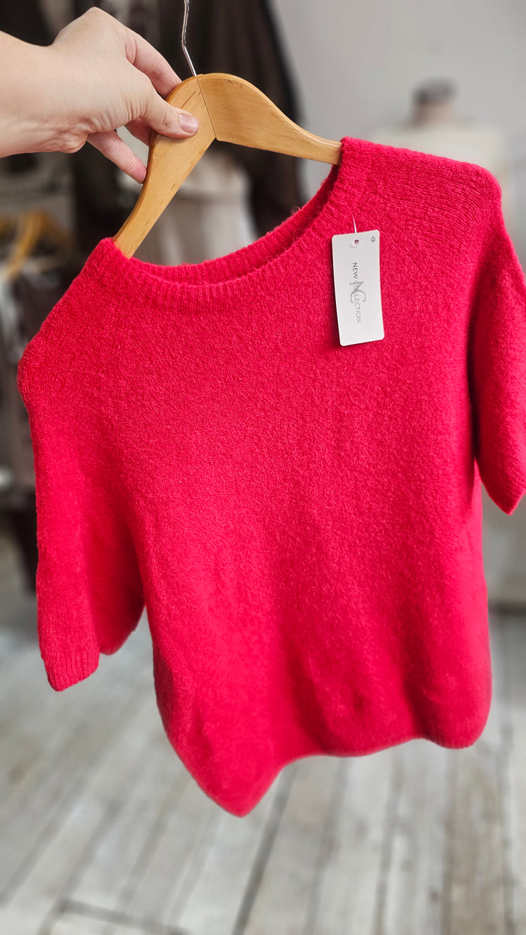 Betsy crew neck half sleeve soft knit jumper in red