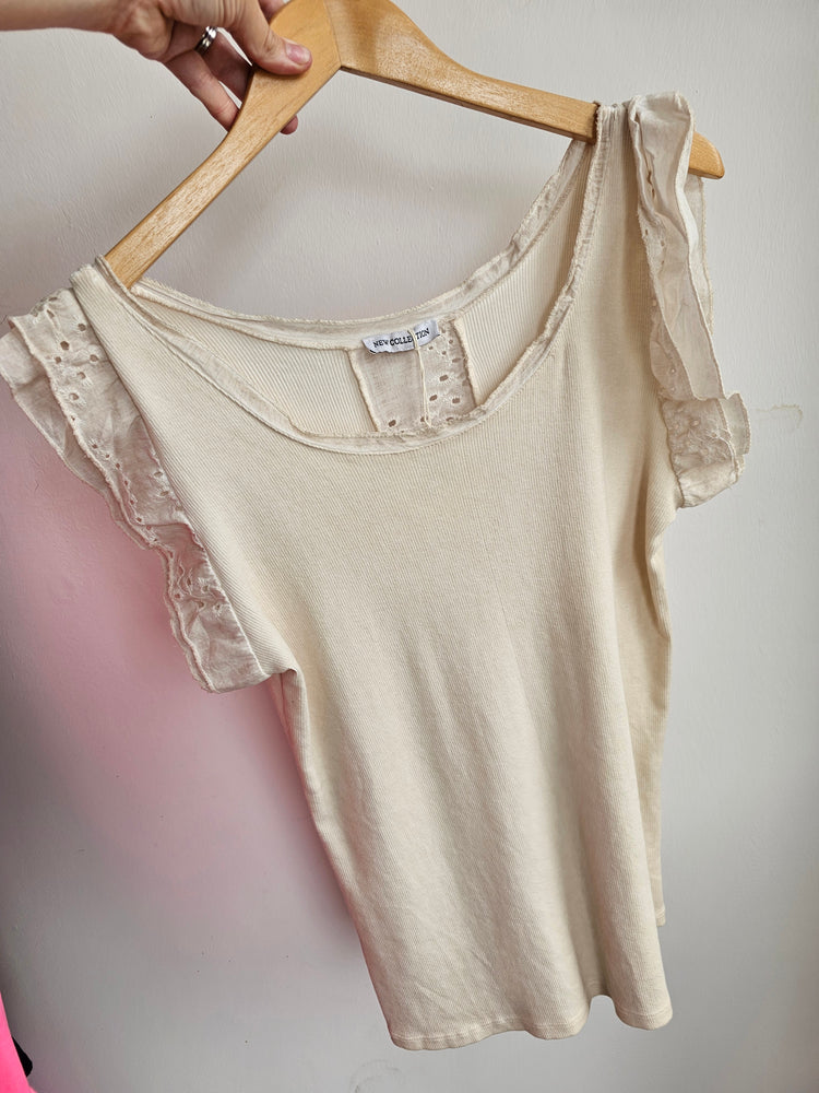 Trinny embriodery detail cotton top in beige