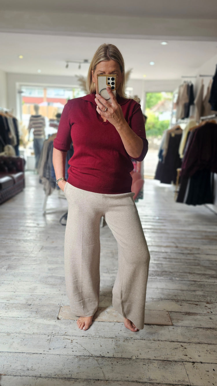 Sadie elasticated waist trousers in oatmeal