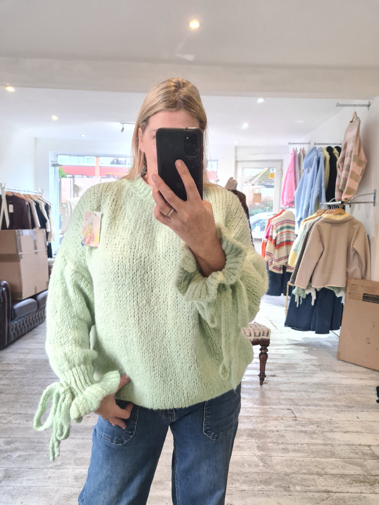 Posie Tie sleeve detail knit in mint green