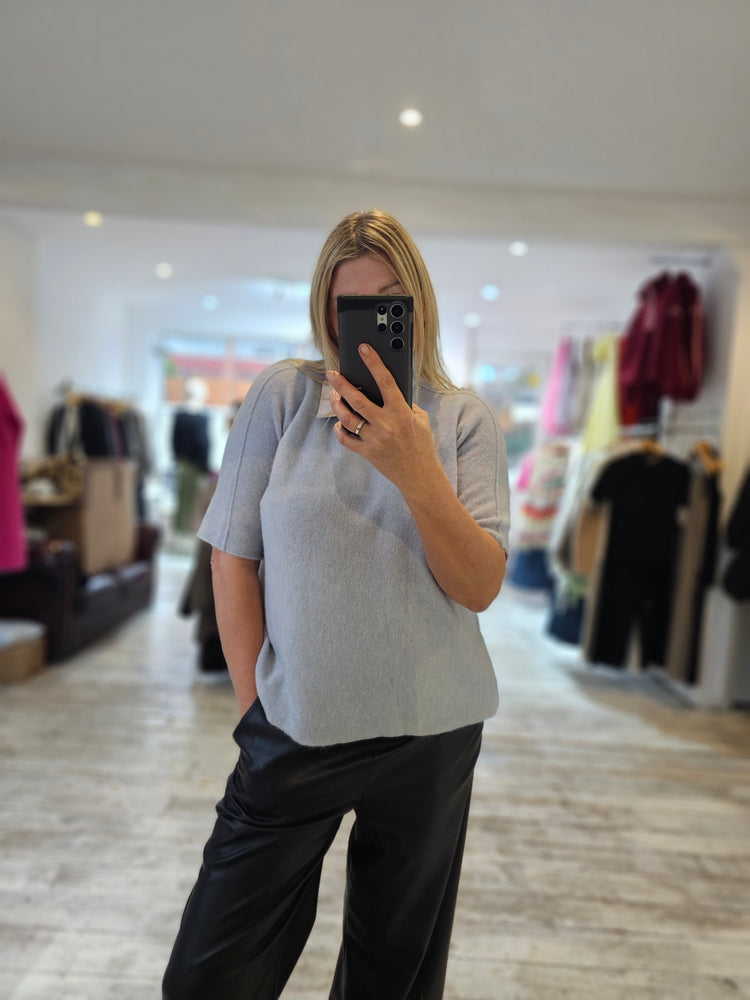 ISABELLE SHORT SLEEVE  RIBBED HIGHNECK PLAIN JUMPER IN GREY