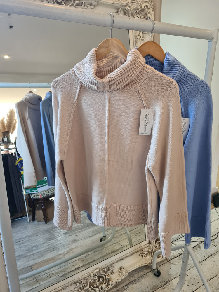 TILLY  ROLL NECK RAGLAN SLEEVE JUMPER IN beige