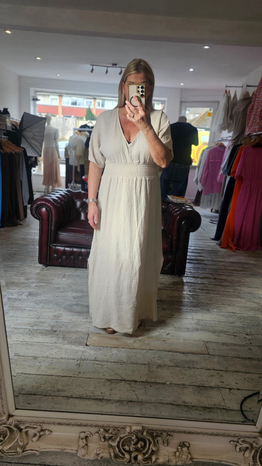 LYDIA CHEESECLOTH MAXI DRESS IN BEIGE