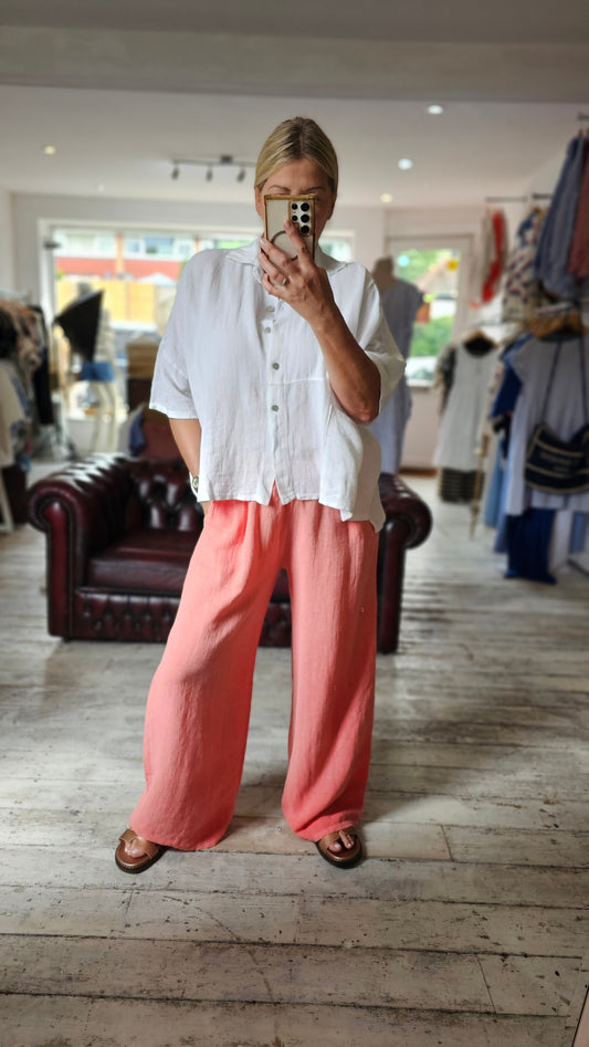 Luna Two pocket linen blend trousers in Coral