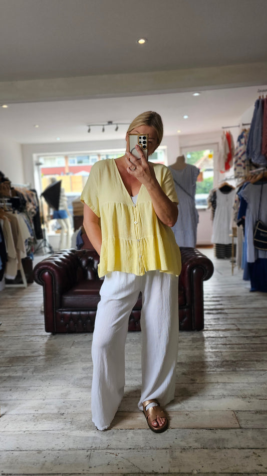 Florence Linen Blend Button up shirt in Lemon