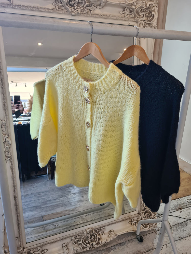Minnie gold button detail cardigan in lemon
