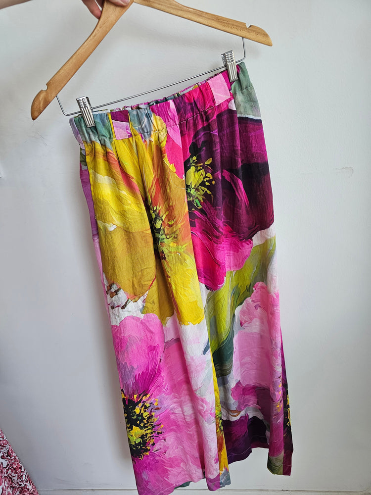 Bright floral tie waist trousers