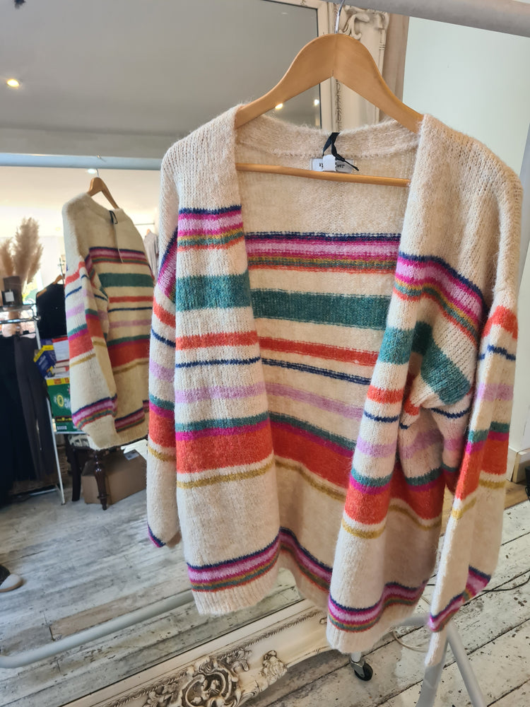 Florence BALLOON SLEEVE STRIPE KNIT CARDIGAN