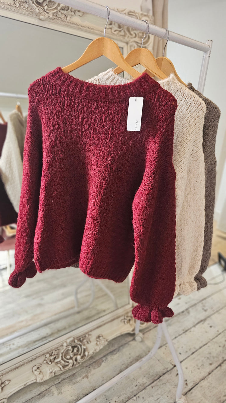 Diana Frill cuff detail jumper in Wine