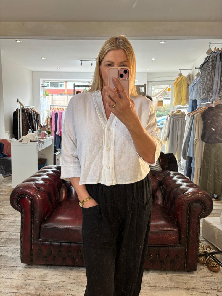 Jasper linen blend top in white