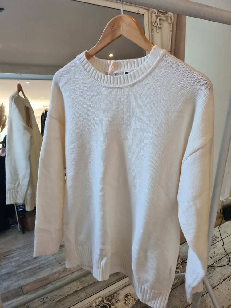 LUCIE CREAM RIBBED EDGE ROUND NECK JUMPER
