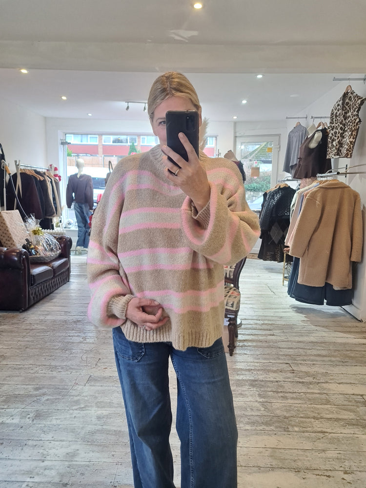 STRIPE BALLOON SLEEVE STRIPE KNIT JUMPER