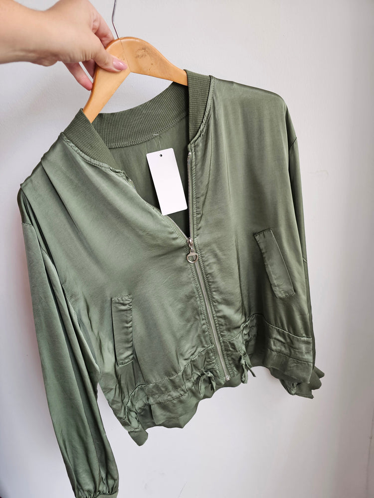 Tess lightweight satin jacket in khaki