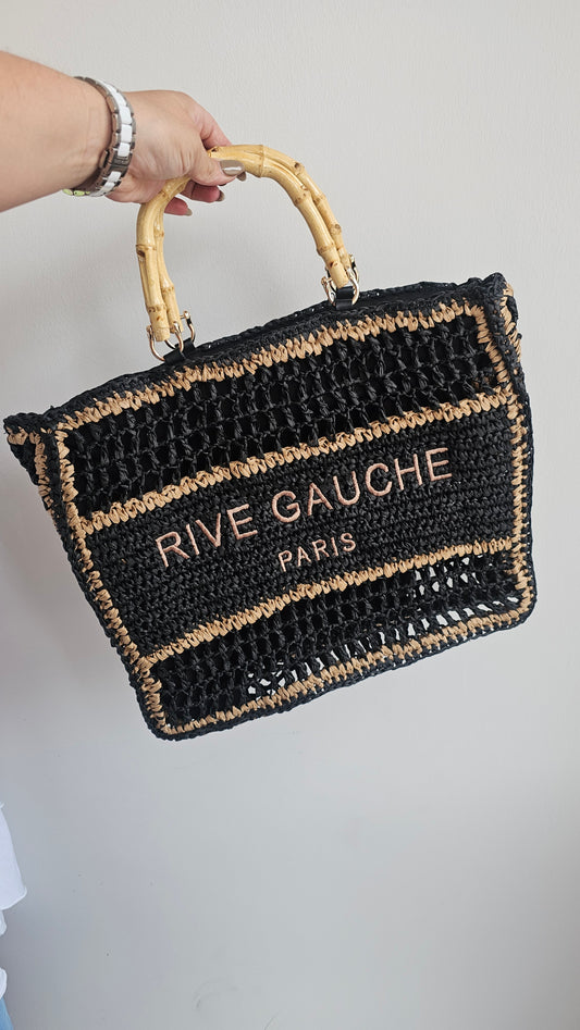 Rive Gauche Lined Crochet Tote Bag in black