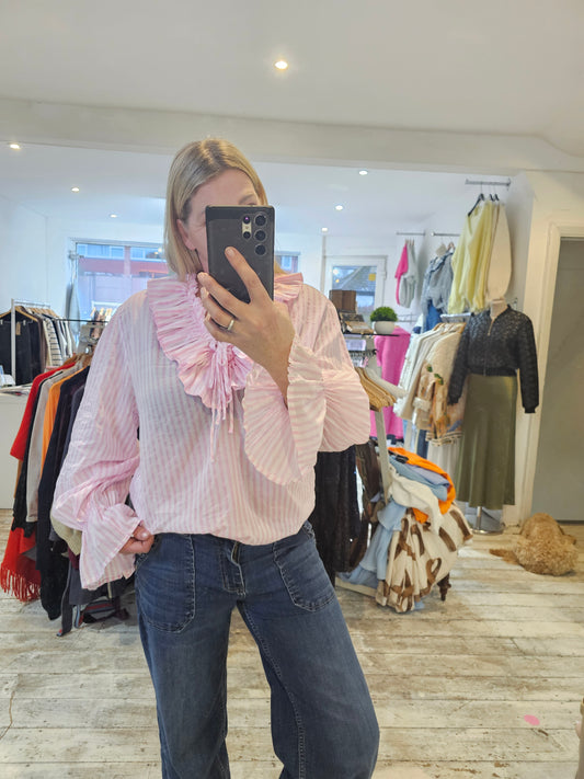 Nellie Cotton frill detail blouse in baby pink