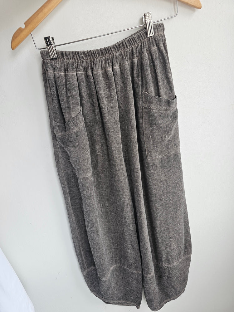 OLIVE LINEN BLEND FRONT POCKET TROUSER IN TRUFFLE