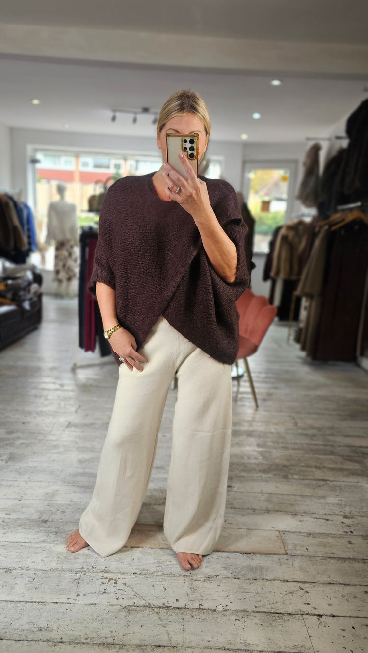 Bella knitted crossover jumper in chocolate