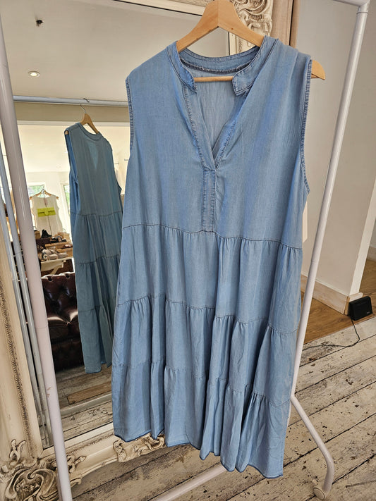 Jayde Sleeveless Tiered Light Denim Dress
