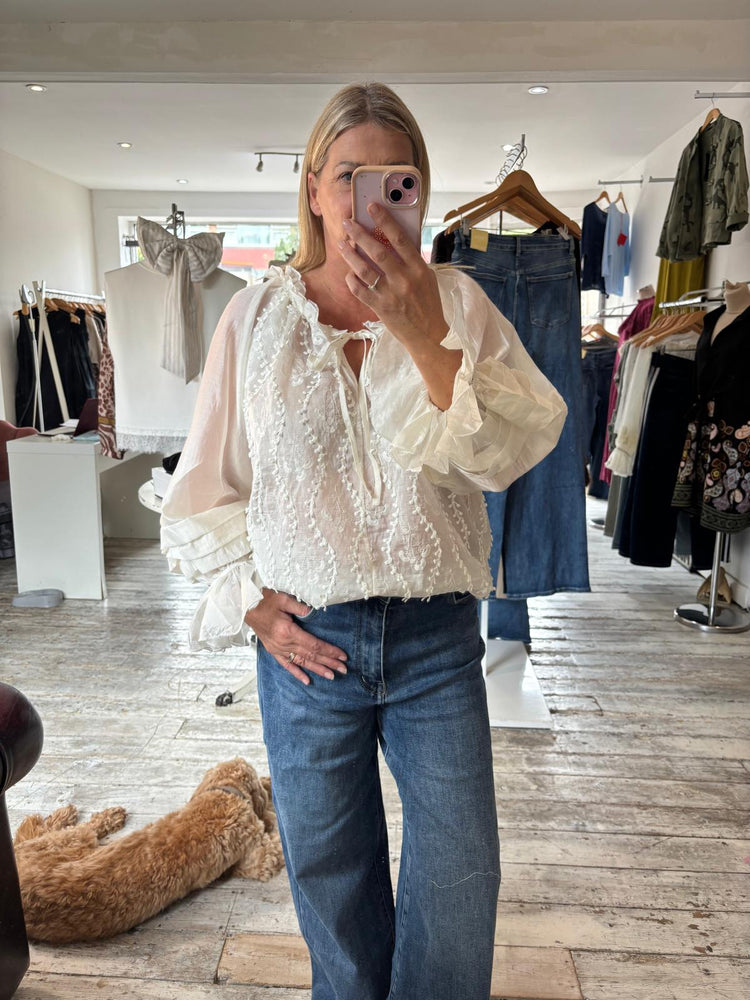 Rayleigh Ruffle Sleeve Embroidered Blouse
