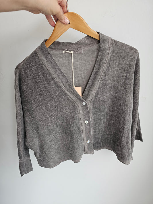Jasper linen blend top in truffle