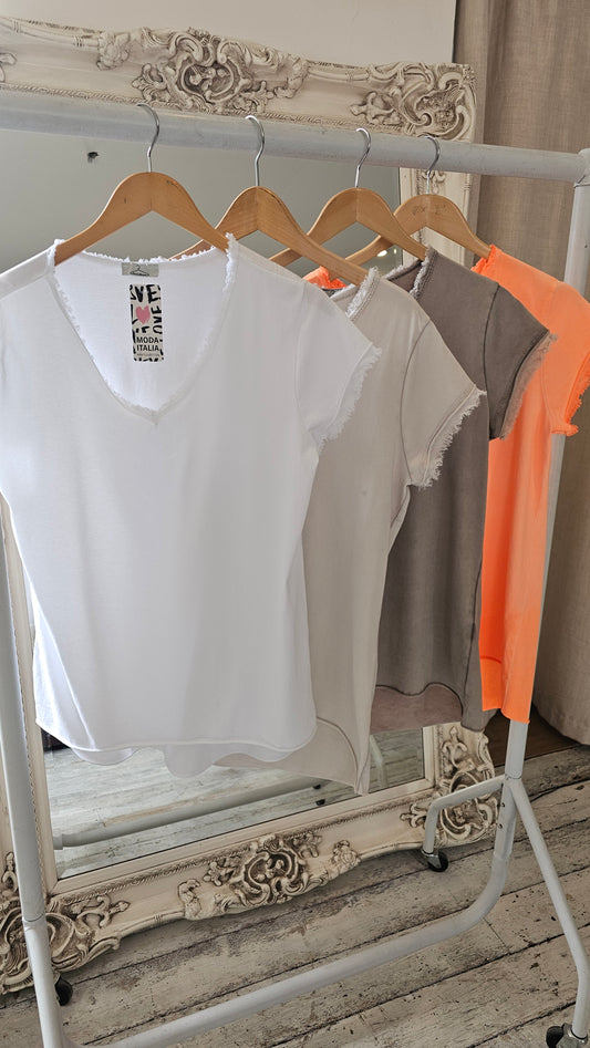 Raw edge cotton top in mocha