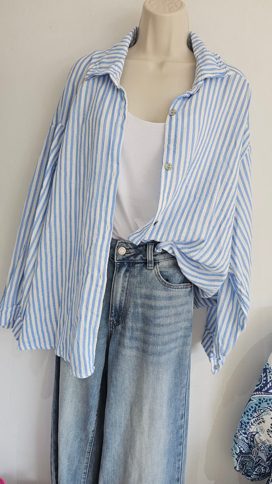 Tilly striped cheesecloth shirt in Powder Blue
