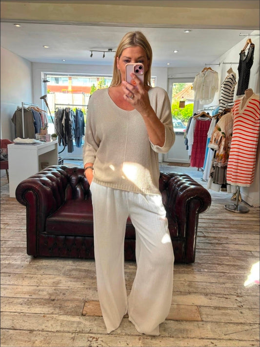 LUNA TWO POCKET LINEN BLEND TROUSERS IN WHITE