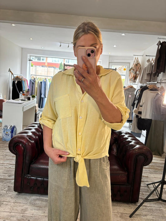 Brooke linen blend tie up blouse in lemon