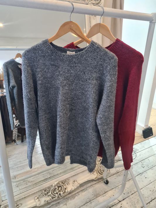 Tia Sequin bow back detail knit jumper in grey