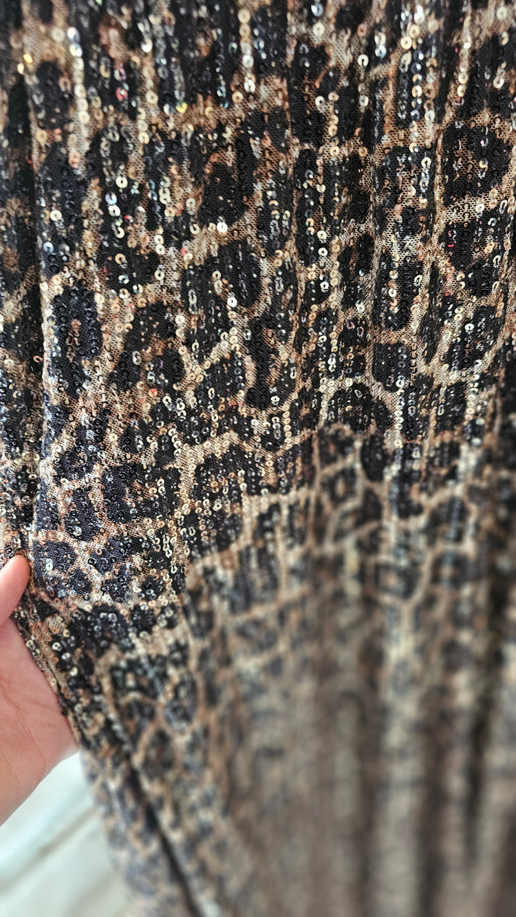 Gloria elasticated waist sequin trousers in leopard print