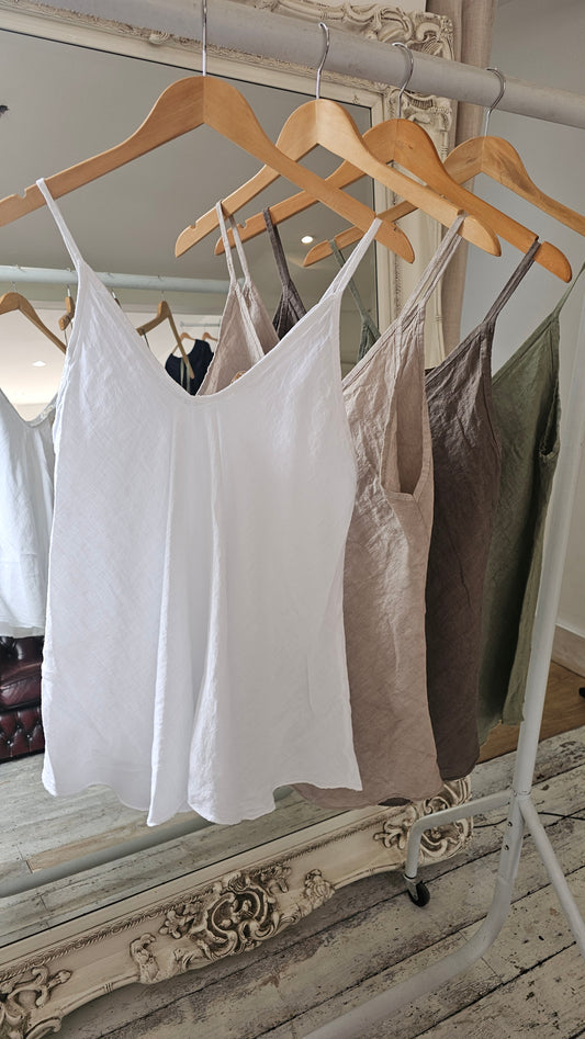 Suzie Linen Strap Top in white