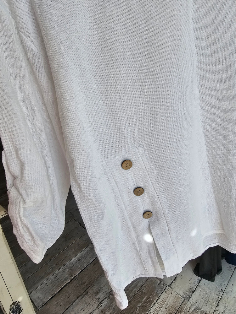Josie button detail linen blend top in white