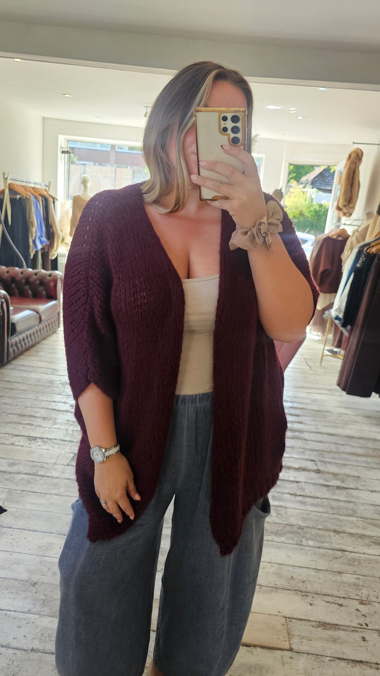 Connie loose knit half sleeve cardigan  in wine
