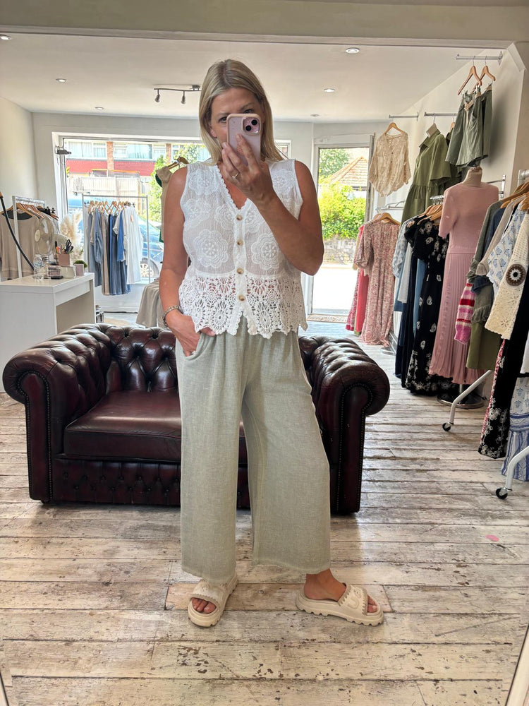 Remi Linen blend cropped trouser in khaki