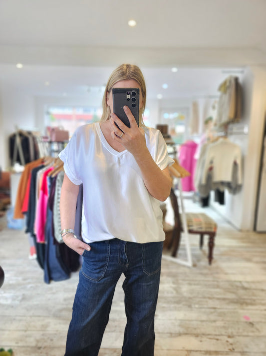 Jessi V Neck Satin Feel t-shirt in white