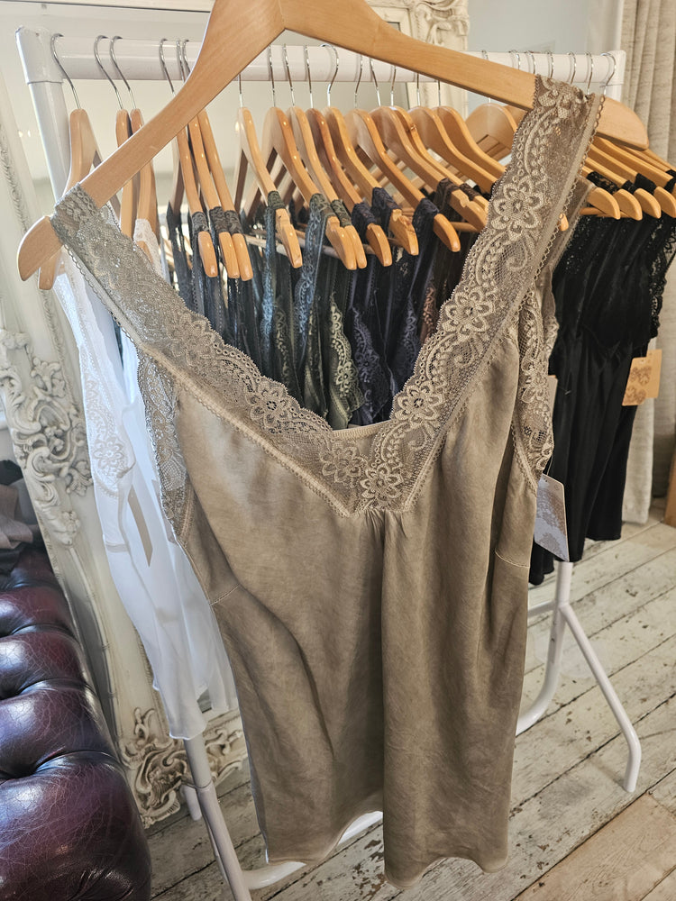 Blair lace strap satin vest in Taupe