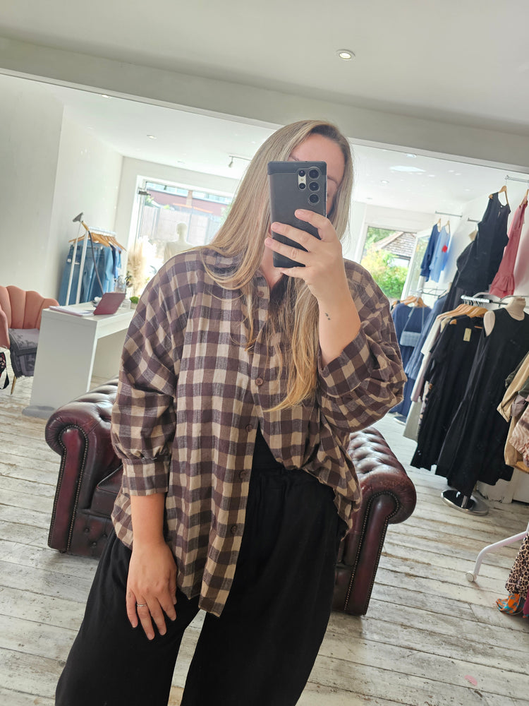 Blakely Check Boyfriend Shirt in chocolate