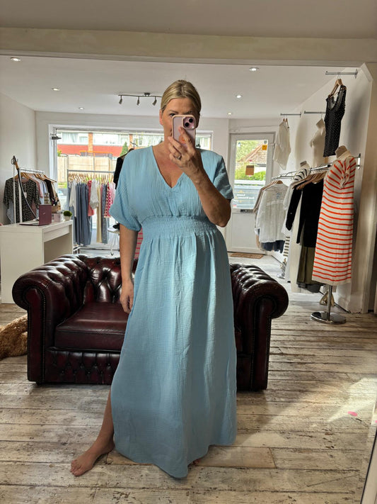 LYDIA CHEESECLOTH MAXI DRESS IN POWDER BLUE