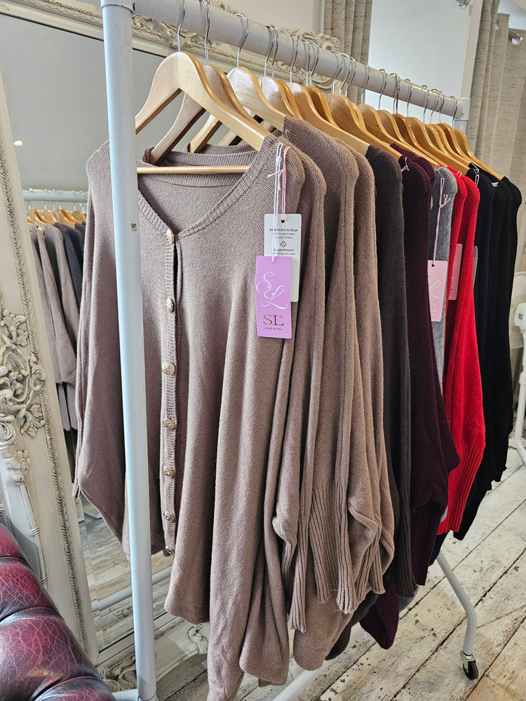 Marnie gold button oversized cardigan in grey