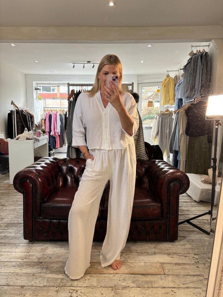 LUNA TWO POCKET LINEN BLEND TROUSERS IN WHITE