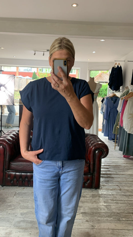 Faith Cap Sleeve Top in Navy