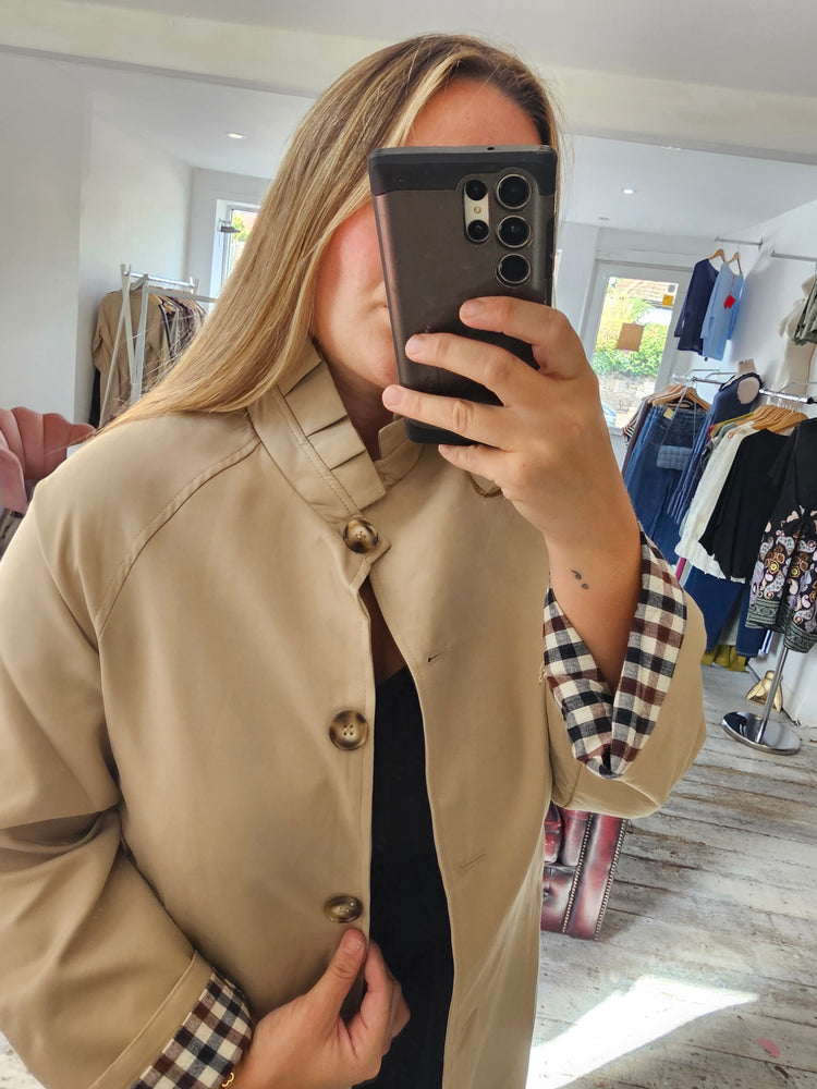 Kate Tuck Pleat Collar Trench Coat in camel