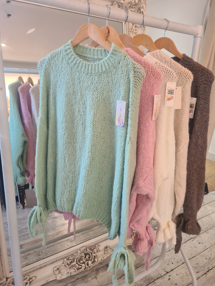 Posie Tie sleeve detail knit in mint green