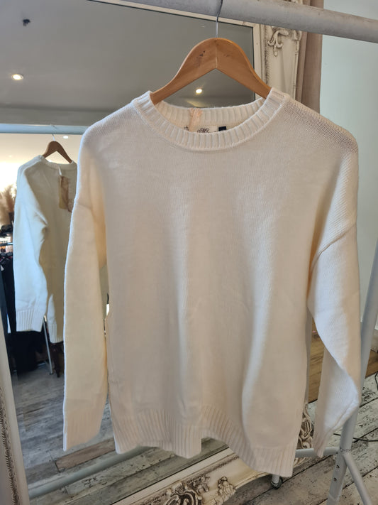 LUCIE CREAM RIBBED EDGE ROUND NECK JUMPER